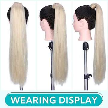 WIGNEE 26 Inches Straight Ponytail Extension with Hair Tinsel Blonde Ponytail Extension Wrap Around Ponytail Extension For Black Women Tinsel Hair Extensions Fake Ponytail (Blond)