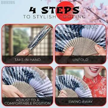 Japanese Fan Hand Held Foldable Fan - Portable Fan Handheld Bamboo Fans Japanese Vintage Hand Fan for Women Retro Fan - Handheld Fan Folding Kanagawa Wave Vintage Retro Style Handheld Japanese Decor