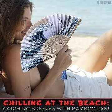 Japanese Fan Hand Held Foldable Fan - Portable Fan Handheld Bamboo Fans Japanese Vintage Hand Fan for Women Retro Fan - Handheld Fan Folding Kanagawa Wave Vintage Retro Style Handheld Japanese Decor