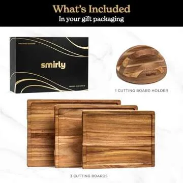 SMIRLY Wood Cutting Boards For Kitchen Meal Prep & Serving, Bamboo Cutting Board Set, Charcuterie Ch...