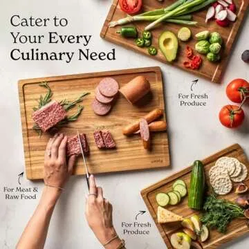 SMIRLY Wood Cutting Boards For Kitchen Meal Prep & Serving, Bamboo Cutting Board Set, Charcuterie Chopping Boards and Wooden Cutting Boards for Kitchen