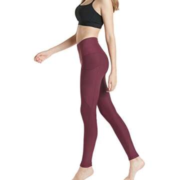 TSLA Women's Tummy Control Yoga Pants with High Waist and Running Yoga Leggings, 4 Way Stretch Athletic Pants for Workout, Pocket Pants Dark Plum, Small
