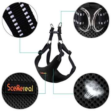 SCENEREAL Small Dog Harness - Step in Soft Adjustable Reflective Mesh Vest for Puppy Cats, Black
