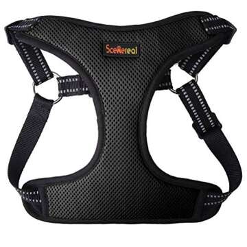 SCENEREAL Small Dog Harness - Step in Soft Adjustable Reflective Mesh Vest for Puppy Cats, Black