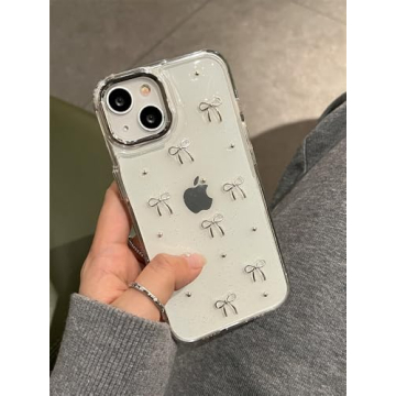 EYZUTAK Case for iPhone 13/iPhone 14, Bling Glitter 3D Bowknot Phone Case Cute Sparkly Crystal Clear Bow Aesthetic Design Case Slim Soft Durable TPU Transparent Protective Cover for Women Girls - Bow
