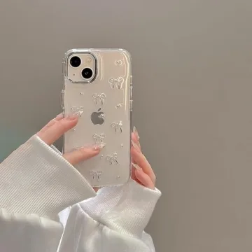 EYZUTAK Case for iPhone 13/iPhone 14, Bling Glitter 3D Bowknot Phone Case Cute Sparkly Crystal Clear Bow Aesthetic Design Case Slim Soft Durable TPU Transparent Protective Cover for Women Girls - Bow