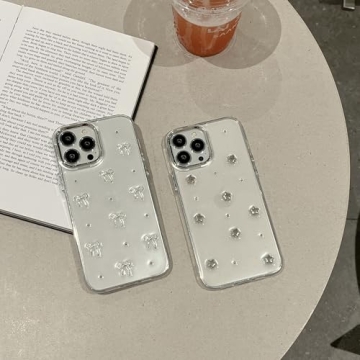 EYZUTAK Case for iPhone 13/iPhone 14, Bling Glitter 3D Bowknot Phone Case Cute Sparkly Crystal Clear Bow Aesthetic Design Case Slim Soft Durable TPU Transparent Protective Cover for Women Girls - Bow