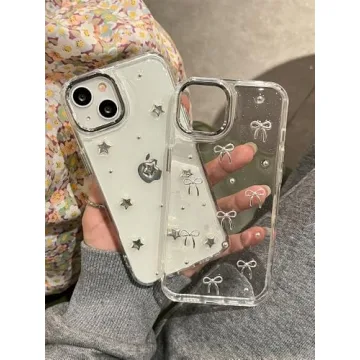 EYZUTAK Case for iPhone 13/iPhone 14, Bling Glitter 3D Bowknot Phone Case Cute Sparkly Crystal Clear Bow Aesthetic Design Case Slim Soft Durable TPU Transparent Protective Cover for Women Girls - Bow