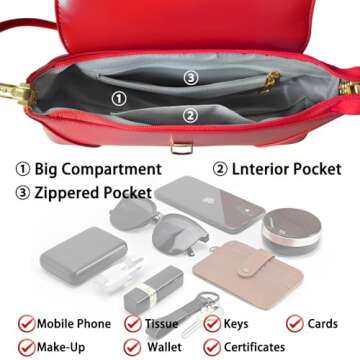 cuiab Women's Shoulder Bag, Shoulder Bag for Women, Red Purse, Red Shoulder Bag, Vintage Shoulder Bag(Red)