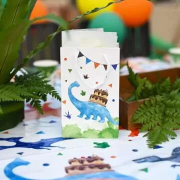WERNNSAI Watercolor Dinosaur Party Bags - 16 Pack Dinosaur Party Favor Bags for Boys Kids Dino Theme Party Supplies Candy Treat Goodies Gift Bags with Handle