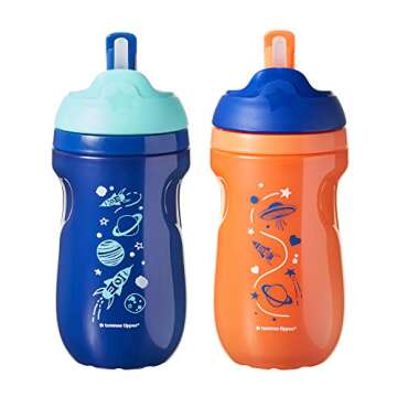 Tommee Tippee Insulated Toddler Straw Sippy Cup, 9-Ounce, 12+ Months – 2 Count (Colors Will Vary)