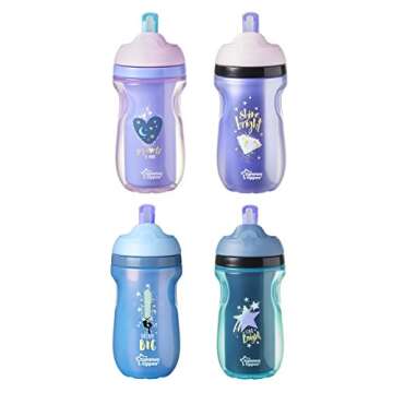 Tommee Tippee Insulated Toddler Straw Sippy Cup, 9-Ounce, 12+ Months – 2 Count (Colors Will Vary)