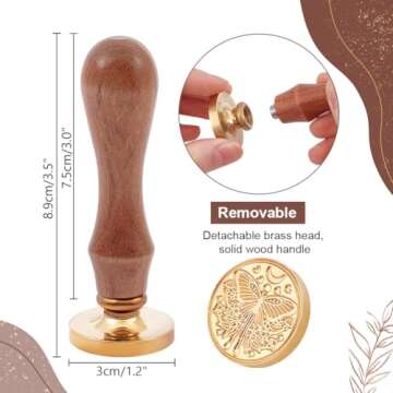 PH PandaHall Butterfly Wax Seal Stamp Kit 30mm Wax Sealing Stamp Removable Retro Brass Head Stamp wi...