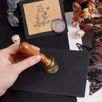 PH PandaHall Butterfly Wax Seal Stamp Kit 30mm Wax Sealing Stamp Removable Retro Brass Head Stamp with Wooden Handle for Halloween Wedding Envelopes Invitation Card Wine Package Decor Gift Wrapping