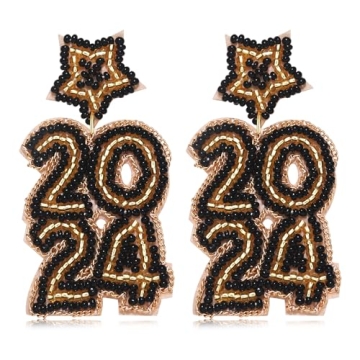 Happy New Year Earrings for Women Beaded Champagne Bottle Glass Earrings Handmade New Year’s Eve Dance Party Earrings Holiday Festive Earrings New Year Gifts