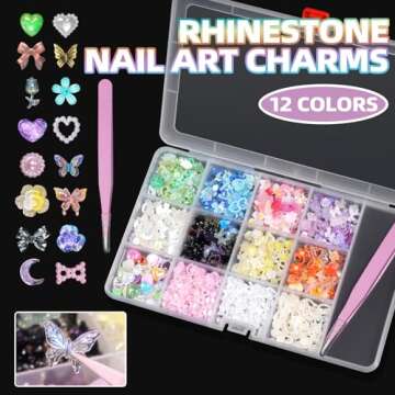 3D Mix Assorted Color Nail Charms Acrylic Multi Blue Purple White Heart Flower Butterfly Bowknot Cut...