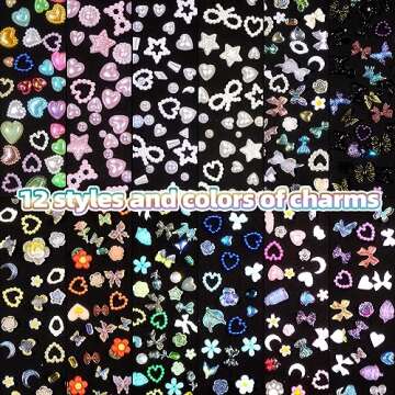 3D Mix Assorted Color Nail Charms Acrylic Multi Blue Purple White Heart Flower Butterfly Bowknot Cute Nail Charms Hollow Pearls Jewelry Nail Charms for Nail Art Design DIY Crafts Accessories