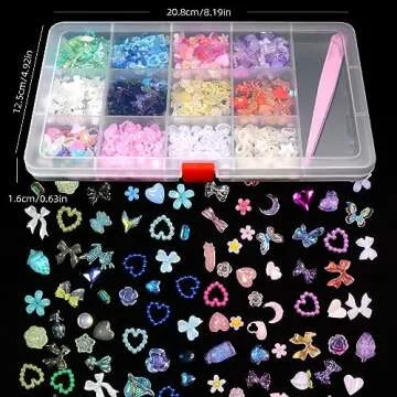 3D Mix Assorted Color Nail Charms Acrylic Multi Blue Purple White Heart Flower Butterfly Bowknot Cute Nail Charms Hollow Pearls Jewelry Nail Charms for Nail Art Design DIY Crafts Accessories