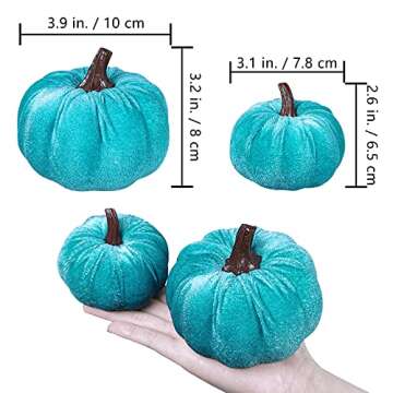 Set of 16 Faux Assorted Velvet Pumpkins Decorative Teal Blue Green Gray Ivory Fabric Pumpkins Foam P...