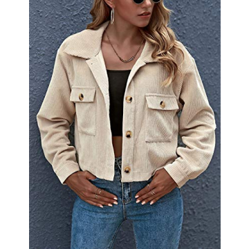Gihuo Cropped Corduroy Shacket for Stylish Comfort