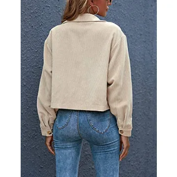Gihuo Cropped Corduroy Shacket for Stylish Comfort