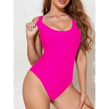 Summer Mae Women One Piece Retro U Back Swimsuits Tummy Control Padding Bathing Suit High Cut Swimwear Pink M