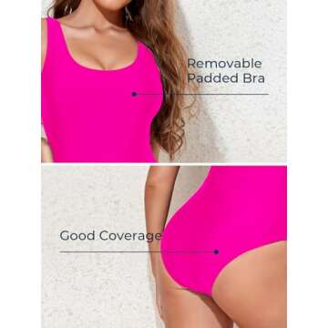 Summer Mae Women One Piece Retro U Back Swimsuits Tummy Control Padding Bathing Suit High Cut Swimwear Pink M