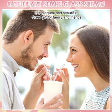 8 Pcs Reusable Glass Straws with Heart Design for All Drinks