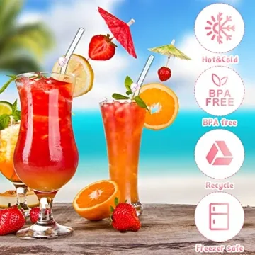 8 Pcs Reusable Glass Straws with Heart Design for All Drinks