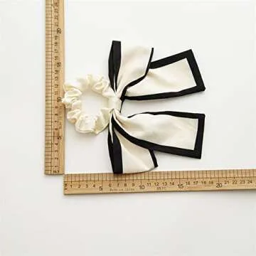 2 Pcs Black White Hair Accessories: Chiffon Ribbon Bow Scrunchies, Short Hair Ties with Bow for Women and Girls (Black)