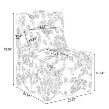 Ball & Cast Flannel Upholstered Armless Dining Chair, Classic American Style Flower Design Fabric, C...