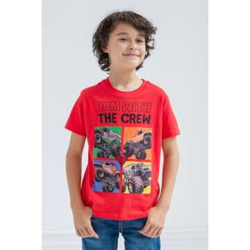 Monster Jam Toddler Boys 3 Pack Graphic T-Shirts Kids Black/Red/Grey 5T