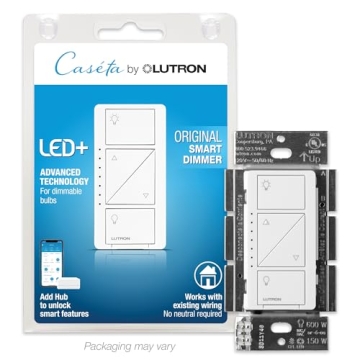 Lutron Caseta Smart Lighting Original Dimmer Switch, for Light Bulbs, Works w/ Alexa, Apple Homekit,...