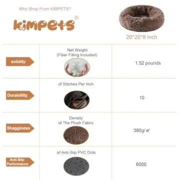 Kimpets Dog Bed Calming Dog Beds for Small Medium Large Dogs - Round Donut Washable Puppy Dog Bed, Anti-Slip Faux Fur Fluffy Donut Cuddle Anxiety Cat Pet Bed(20'' Khaki