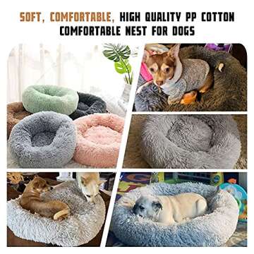 Kimpets Dog Bed Calming Dog Beds for Small Medium Large Dogs - Round Donut Washable Puppy Dog Bed, Anti-Slip Faux Fur Fluffy Donut Cuddle Anxiety Cat Pet Bed(20'' Khaki