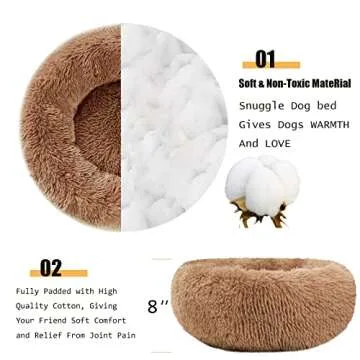 Kimpets Dog Bed Calming Dog Beds for Small Medium Large Dogs - Round Donut Washable Puppy Dog Bed, Anti-Slip Faux Fur Fluffy Donut Cuddle Anxiety Cat Pet Bed(20'' Khaki