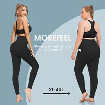 MOREFEEL Plus Size Leggings for Women with Pockets-Stretchy X-4XL Tummy Control High Waist Womens Leggings Workout Yoga Pants