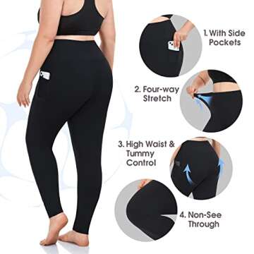 MOREFEEL Plus Size Leggings for Women with Pockets-Stretchy X-4XL Tummy Control High Waist Womens Leggings Workout Yoga Pants