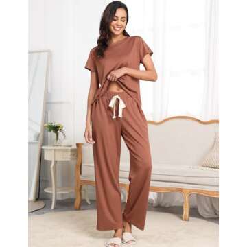 BAJAOEY Womens Pajama Sets 2 Pieces Lounge Sets for women Short Sleeve Top with Long Pajama Pants So...