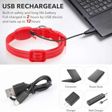 Light Up Dog Collar for Small Dogs - Rechargeable LED Dog Collar Adjustable Reflective Puppy Collar LED Cat Collar, Glowing Safety Dog Lights for Night Walking (XS, Red)