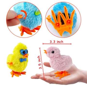 ESSENSON Large Surprise Eggs Filled 6 Pack Easter Eggs with Wind-Up Jumping Chics and Animal Stickers, Colorful Pre Plastic Easter Eggs for Kids Easter Basket Gifts Easter Basket Stuffers Fillers