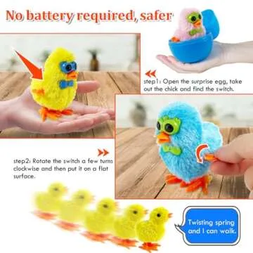 ESSENSON Large Surprise Eggs Filled 6 Pack Easter Eggs with Wind-Up Jumping Chics and Animal Stickers, Colorful Pre Plastic Easter Eggs for Kids Easter Basket Gifts Easter Basket Stuffers Fillers