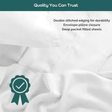 Bamtek 100% Viscose from Bamboo Sheets Queen Size, Super Soft Bedding Set, 4PC Cooling Sheets for Hot Sleepers, Vegan Silk Moisture Wicking, Organically Grown Bedsheet, White (60x80x18 Inch)