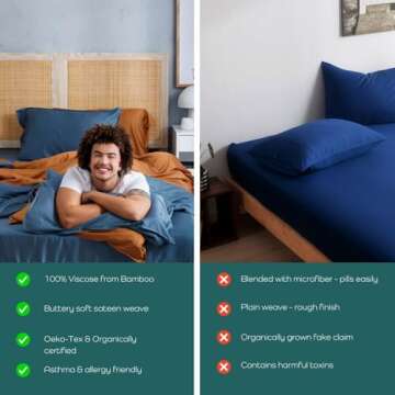 Bamtek 100% Viscose from Bamboo Sheets Queen Size, Super Soft Bedding Set, 4PC Cooling Sheets for Hot Sleepers, Vegan Silk Moisture Wicking, Organically Grown Bedsheet, White (60x80x18 Inch)