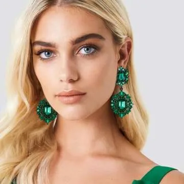 Flyonce Women's Crystal Wedding Art Deco Vintage Style Gatsby Chandelier Dangle Earrings Green