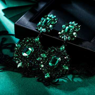 Flyonce Women's Crystal Wedding Art Deco Vintage Style Gatsby Chandelier Dangle Earrings Green