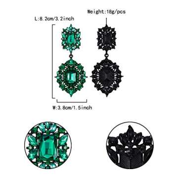 Flyonce Women's Crystal Wedding Art Deco Vintage Style Gatsby Chandelier Dangle Earrings Green