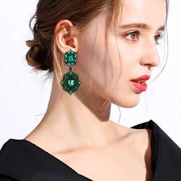Flyonce Women's Crystal Wedding Art Deco Vintage Style Gatsby Chandelier Dangle Earrings Green