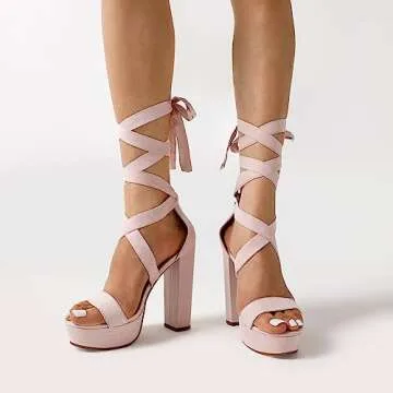 DREAM PAIRS High Chunky Block Platform Heels for Women Strappy Gladiator Sexy Open Toe Dressy Sandals SDHS2205W Pink 6