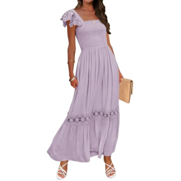 ZESICA Women’s Lace Strap Sleeveless Maxi Dress with Pockets - Chic Summer Style